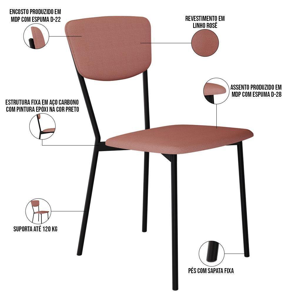 Kit 05 Cadeira Para Sala De Jantar Village Preto C01 Linho Rosê - Lyam Decor - 4