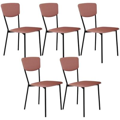 Kit 05 Cadeira Para Sala De Jantar Village Preto C01 Linho Rosê - Lyam Decor