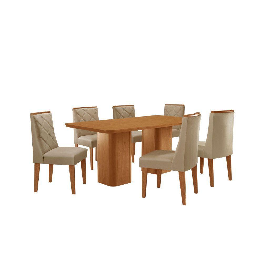 Mesa De Jantar Eloise Tampo Laminado Com 6 Cadeiras Isadora Turim 07 Naturale - 1
