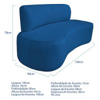 Kit Recamier Curvo Amsterdã 140cm E 2 Poltronas Amore Luxo Linho Cor Azul Royal