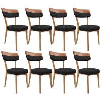 Kit 08 Cadeiras Decorativa Estofada Sala Base Madeira Roy L02 Couríssimo Camel Linho Chumbo - Lyam - 1