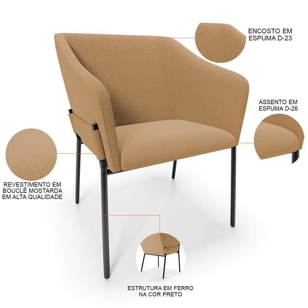 Cadeira Para Sala De Jantar Estar Living Olívia L02 Bouclê Mostarda - Lyam Decor - 4