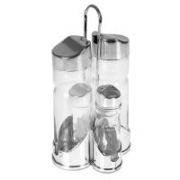 Galheteiro Vidro De Mesa 5 Pecas Suporte Kit Azeite Vinagre Sal Tempero Cozinha Bar Restaurante Portatil Cromado - 2