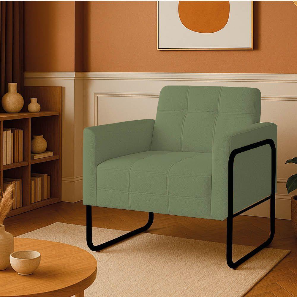 Poltrona Sala Industrial Alta Tubo Preto Elisa Bouclê D03 - D'rossi Cor Pistache - 1