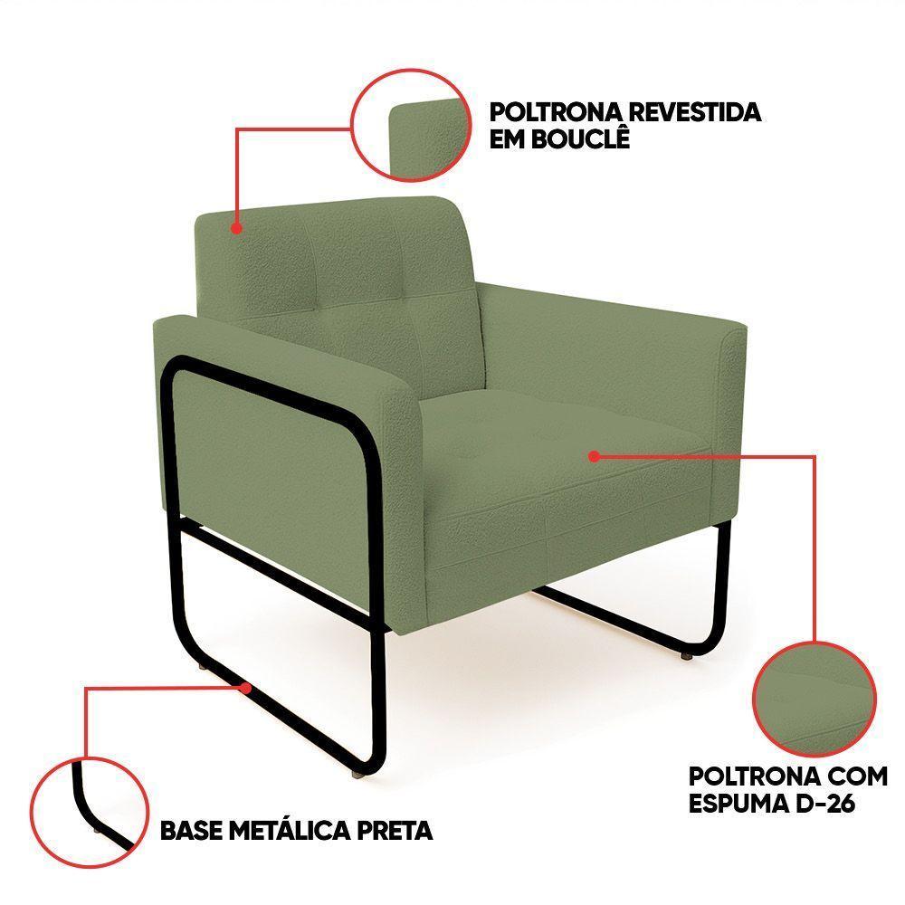 Poltrona Sala Industrial Alta Tubo Preto Elisa Bouclê D03 - D'rossi Cor Pistache - 4
