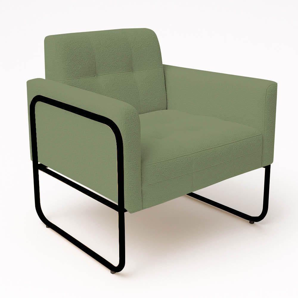 Poltrona Sala Industrial Alta Tubo Preto Elisa Bouclê D03 - D'rossi Cor Pistache - 6