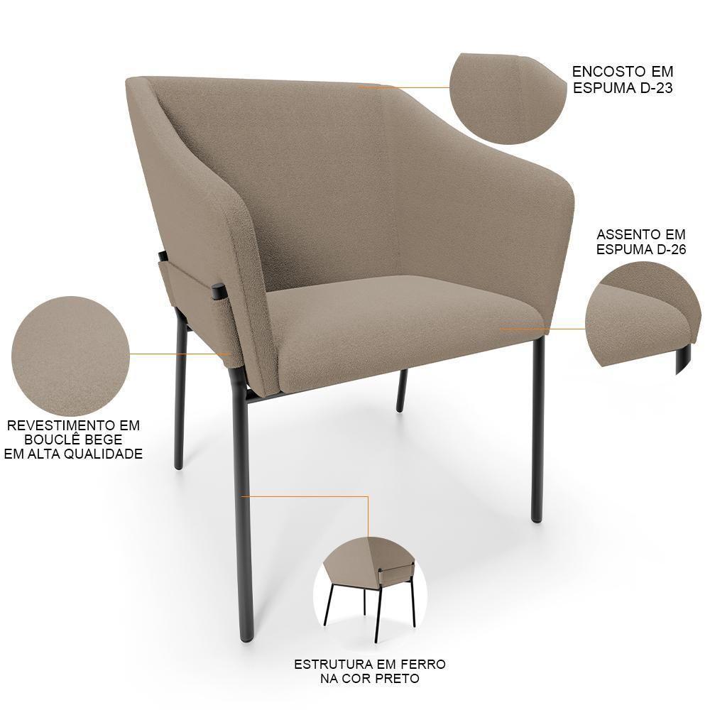 Cadeira Para Sala De Jantar Estar Living Olívia L02 Bouclê Bege - Lyam Decor - 7
