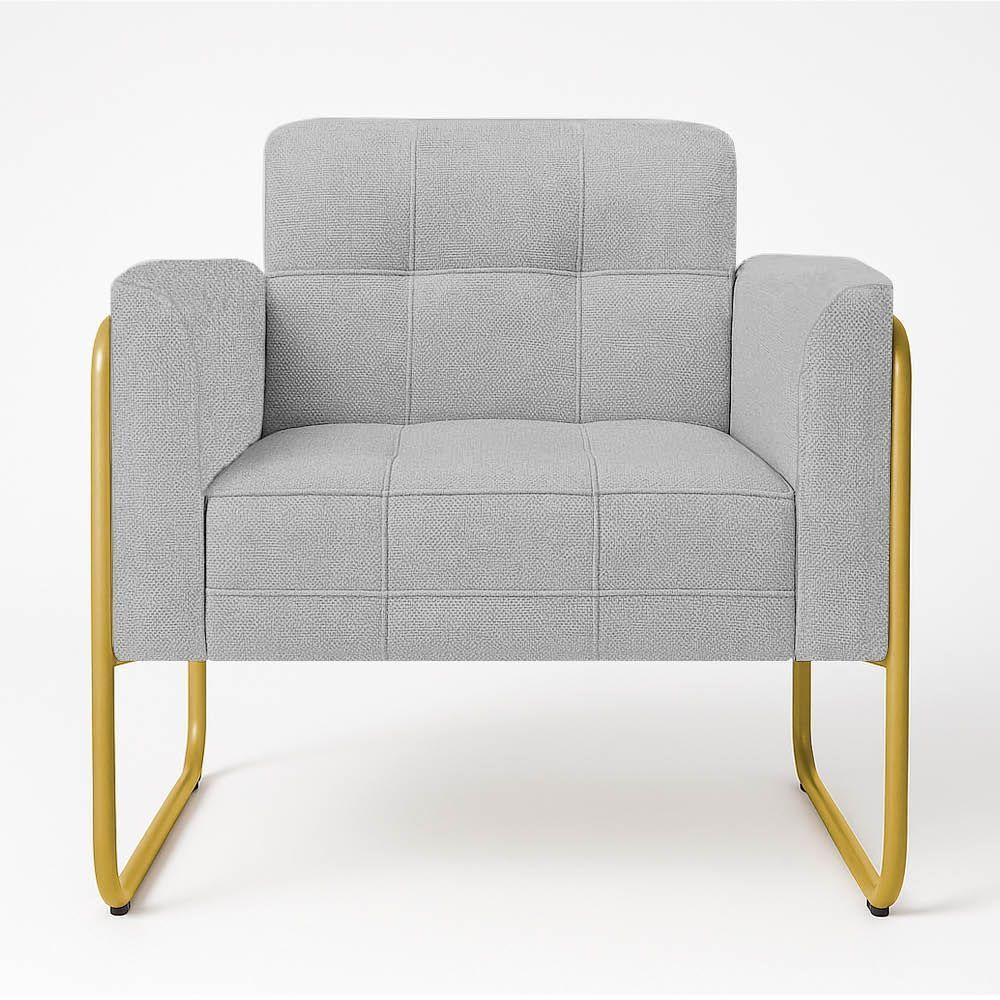 Poltrona Sala Industrial Alta Tubo Dourado Kit 2 Elisa Linho Cinza D03 - D'rossi - 5