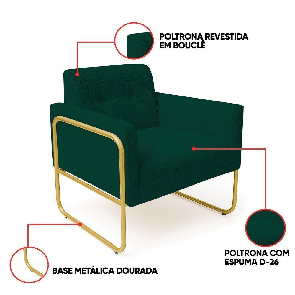 Poltrona Sala Industrial Alta Tubo Dourado Kit 2 Elisa Bouclê D03 - D'rossi Cor Verde - 3