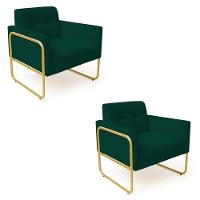 Poltrona Sala Industrial Alta Tubo Dourado Kit 2 Elisa Bouclê D03 - D'rossi Cor Verde - 2