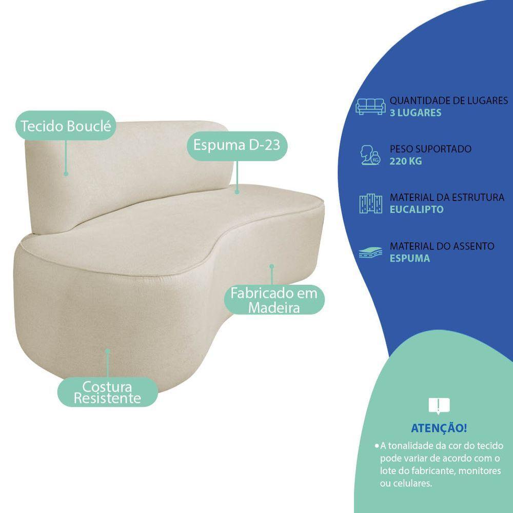 Kit Recamier Curvo Amsterdã 160cm E Poltrona Amore Luxo Bouclé Cor Bege - 4