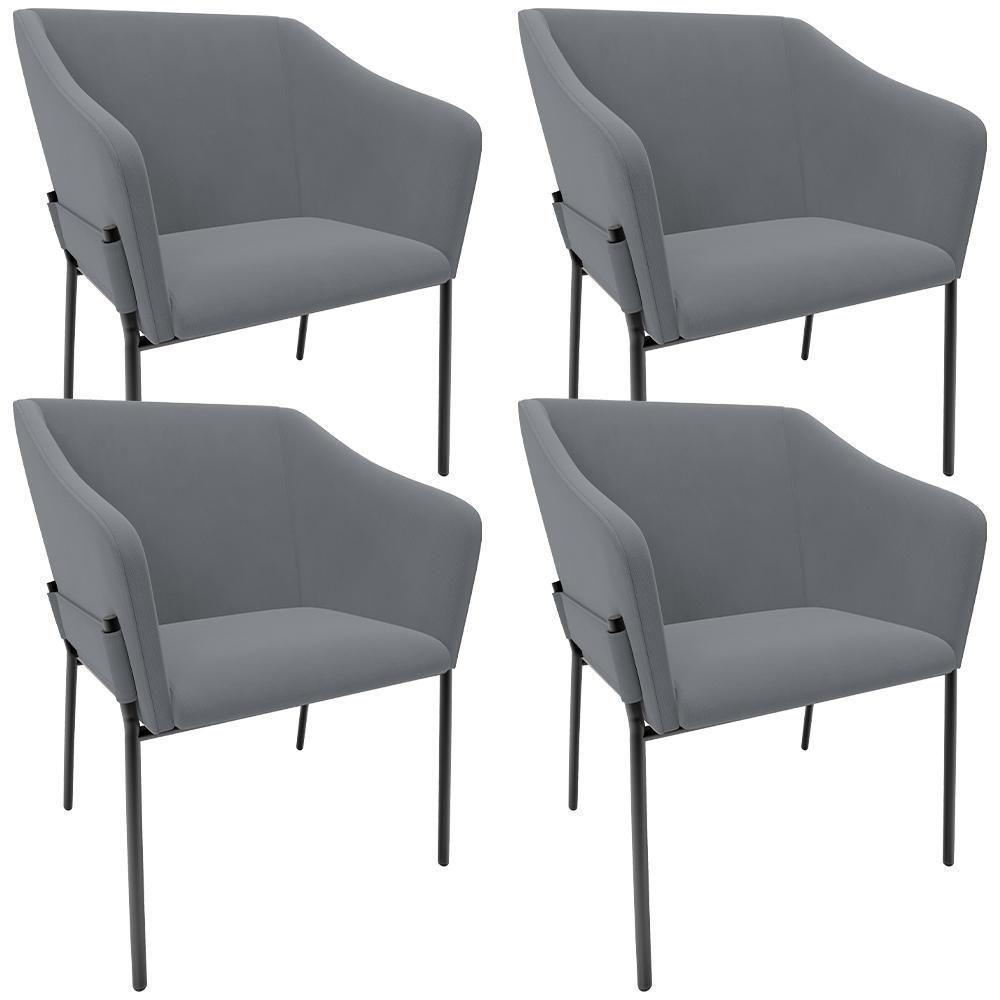 Kit 4 Cadeiras Para Sala De Jantar Estar Living Olívia L02 Suede Cinza - Lyam Decor - 1