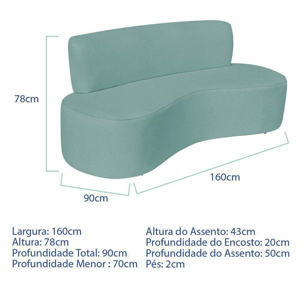 Sofá Curvo 3 Lugares Amsterdã 160cm Suede Cor Azul Tiffany - 4