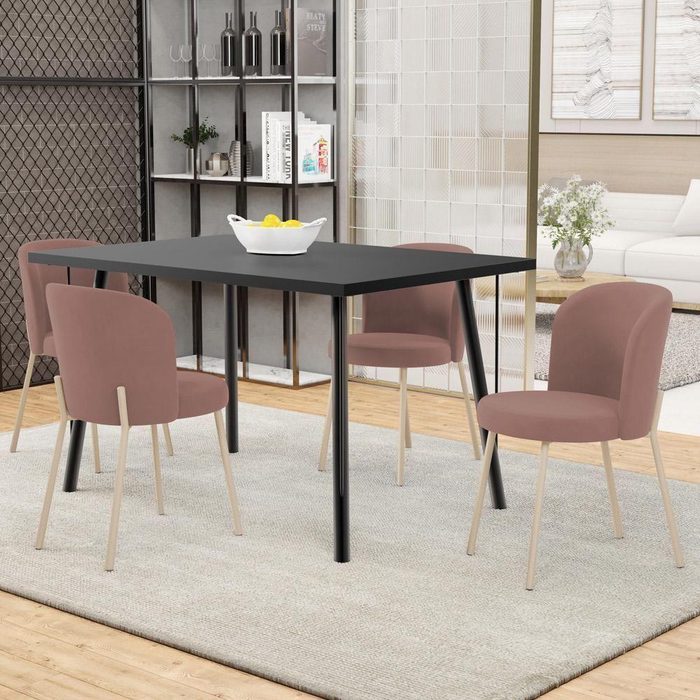 Kit 04 Cadeiras Para Sala De Jantar Cozinha Estofada Gavi Arena L02 Suede Rosê - Lyam Decor - 2
