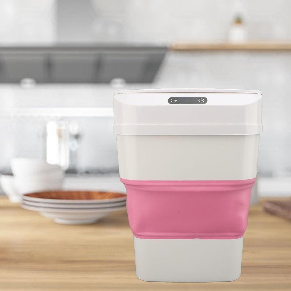 Lixeira Automática Inteligente Sensor Smart Cesto Retrátil à Prova D’água Viagem Camping Rosa - 4