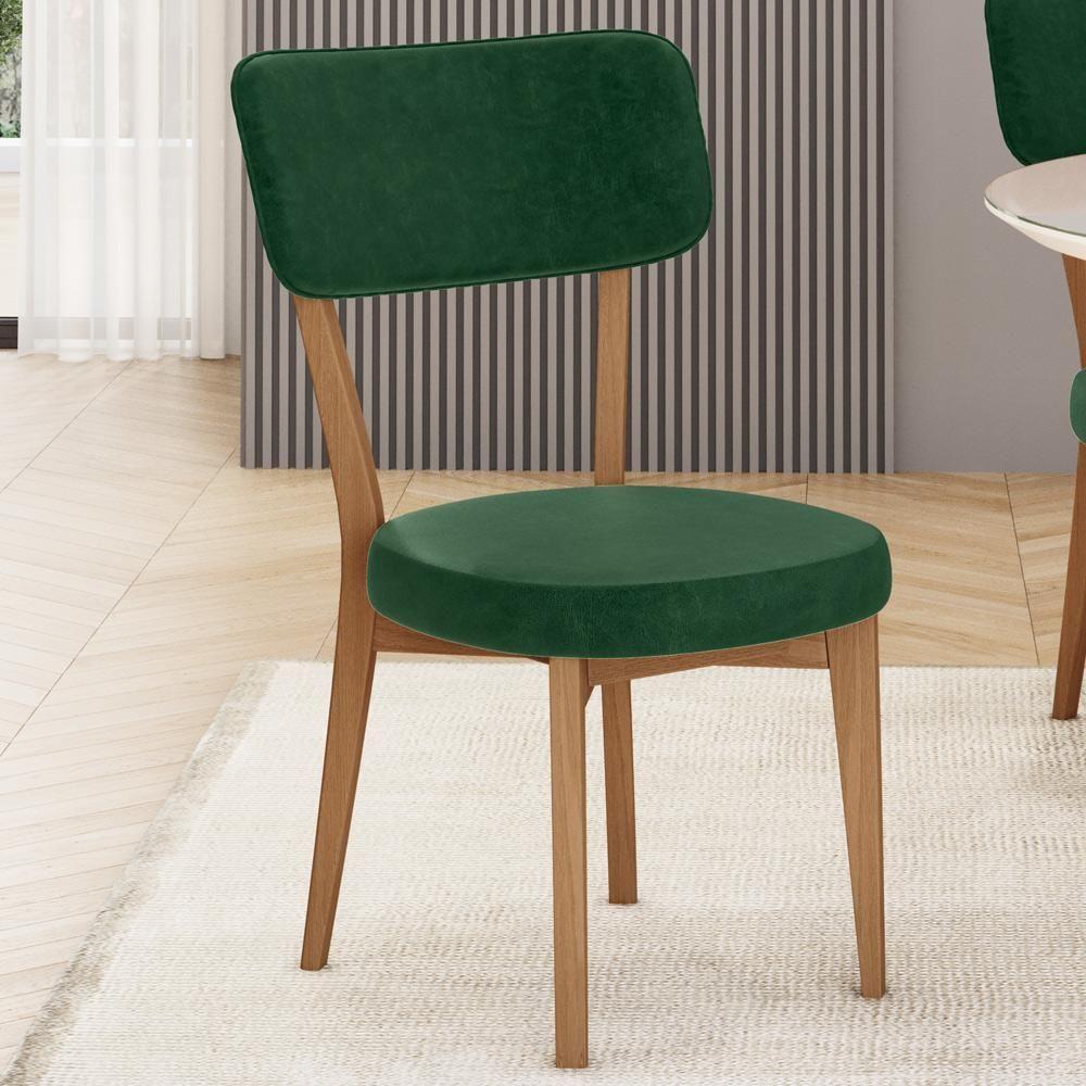 Kit 06 Cadeiras Decorativa Estofada Sala Jantar Base Madeira Roy L02 Couríssimo Verde Musgo - Lyam - 2