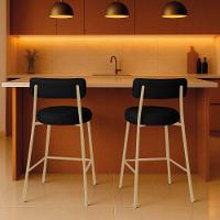 Banqueta Cozinha Alta Com Encosto Industrial Champanhe Kit 2 Londres Pu D03 - D'rossi Cor Preto - 1