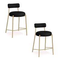 Banqueta Cozinha Alta Com Encosto Industrial Champanhe Kit 2 Londres Pu D03 - D'rossi Cor Preto - 2