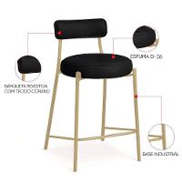 Banqueta Cozinha Alta Com Encosto Industrial Champanhe Kit 2 Londres Pu D03 - D'rossi Cor Preto - 3
