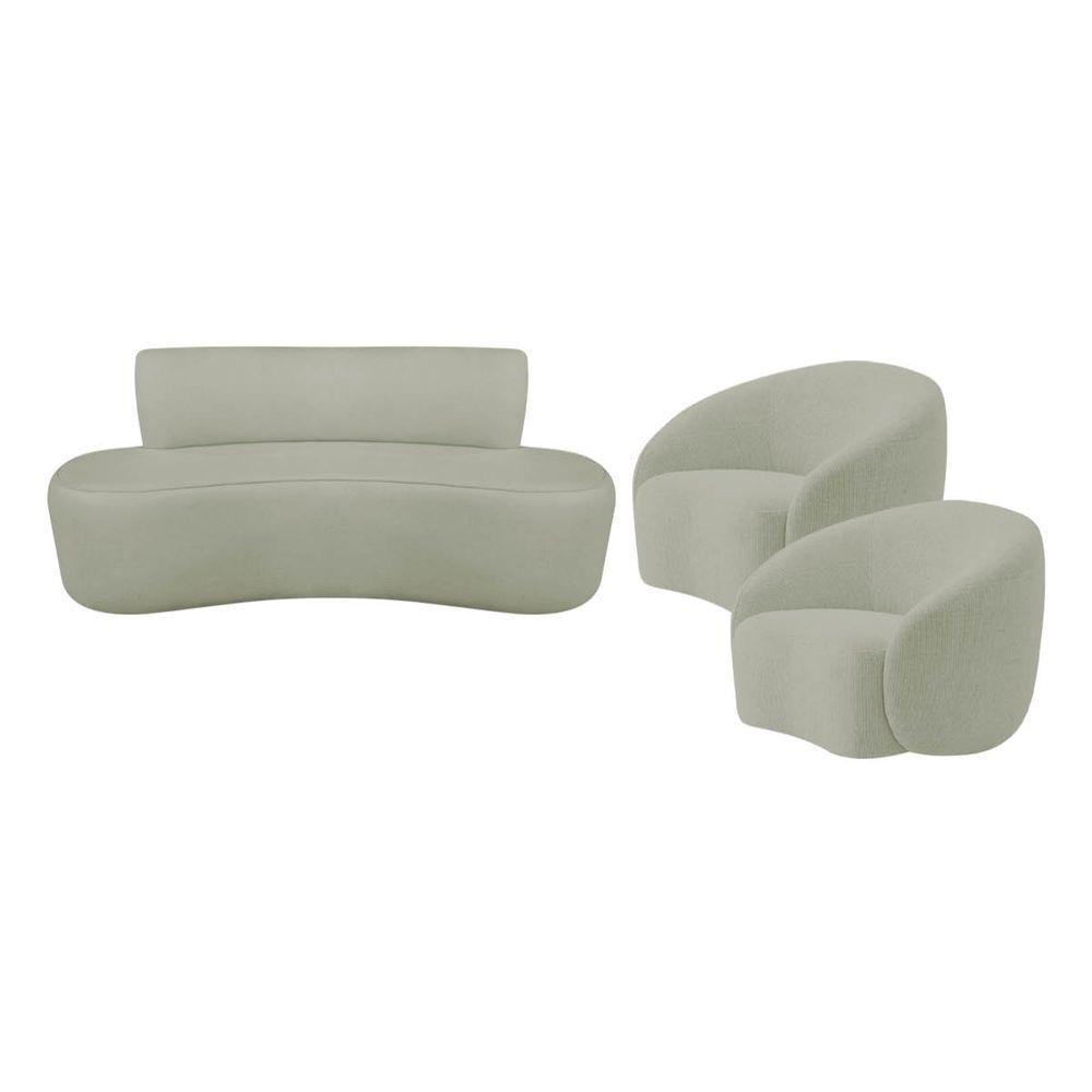 Kit Recamier Curvo Amsterdã 160cm E 2 Poltronas Amore Luxo Bouclé Cor Verde Oliva - 2