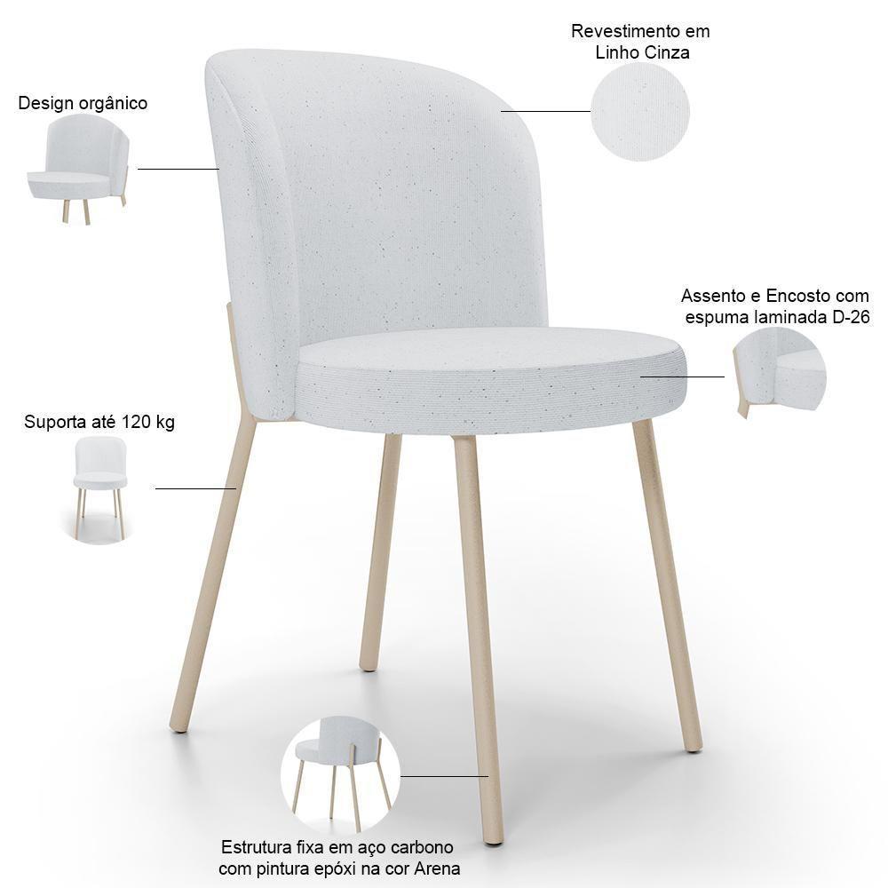 Kit 06 Cadeiras Para Sala De Jantar Cozinha Estofada Gavi Arena L02 Linho Cinza - Lyam Decor - 4