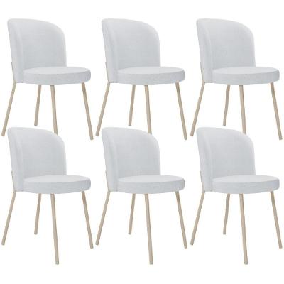 Kit 06 Cadeiras Para Sala De Jantar Cozinha Estofada Gavi Arena L02 Linho Cinza - Lyam Decor