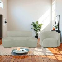 Kit Recamier Curvo Amsterdã 120cm E Poltrona Amore Luxo Bouclé Cor Verde Oliva - 1