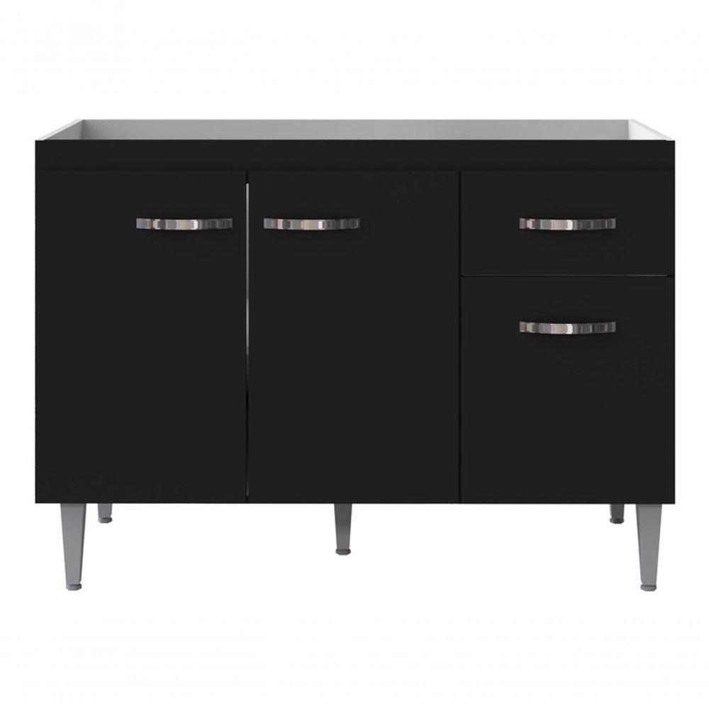Balcão Gabinete Gabriela 120cm 03 Portas E 1 Gaveta - Ajl Móveis Cor Preto - 1