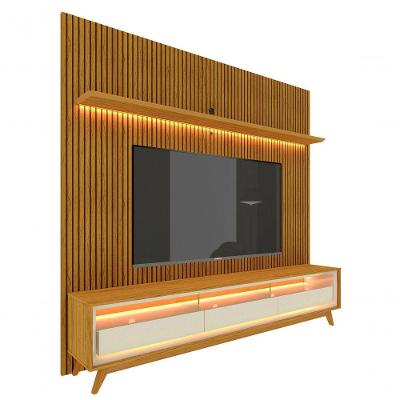 Rack Com Painel Requinte Retrô 2.2 Ripado 3d Com Led Requinte Naturale Com Off White - Gelius Móveis