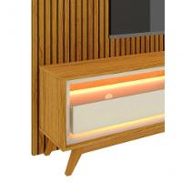 Rack Com Painel Requinte Retrô 2.2 Ripado 3d Com Led Requinte Naturale Com Off White - Gelius Móveis