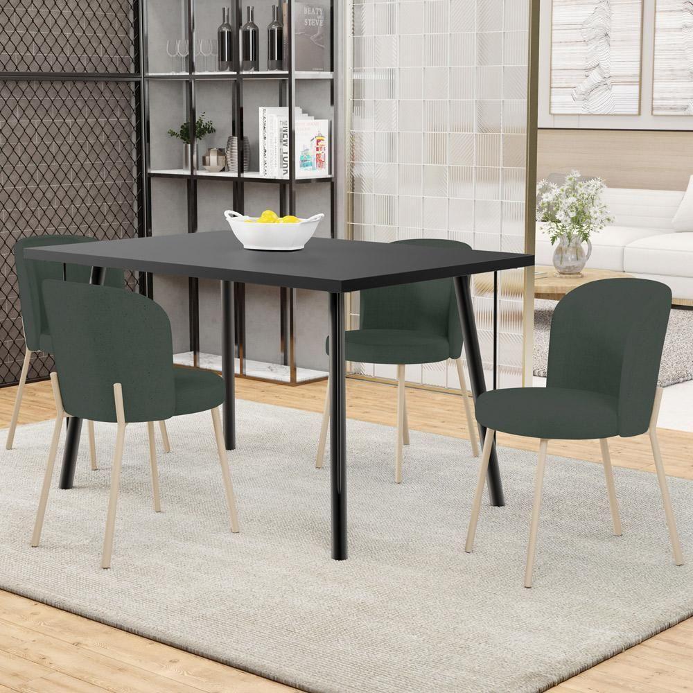 Kit 03 Cadeiras Para Sala De Jantar Cozinha Estofada Gavi Arena L02 Linho Verde Musgo - Lyam Decor - 2