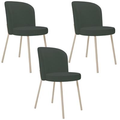 Kit 03 Cadeiras Para Sala De Jantar Cozinha Estofada Gavi Arena L02 Linho Verde Musgo - Lyam Decor