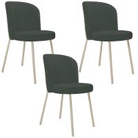 Kit 03 Cadeiras Para Sala De Jantar Cozinha Estofada Gavi Arena L02 Linho Verde Musgo - Lyam Decor - 1
