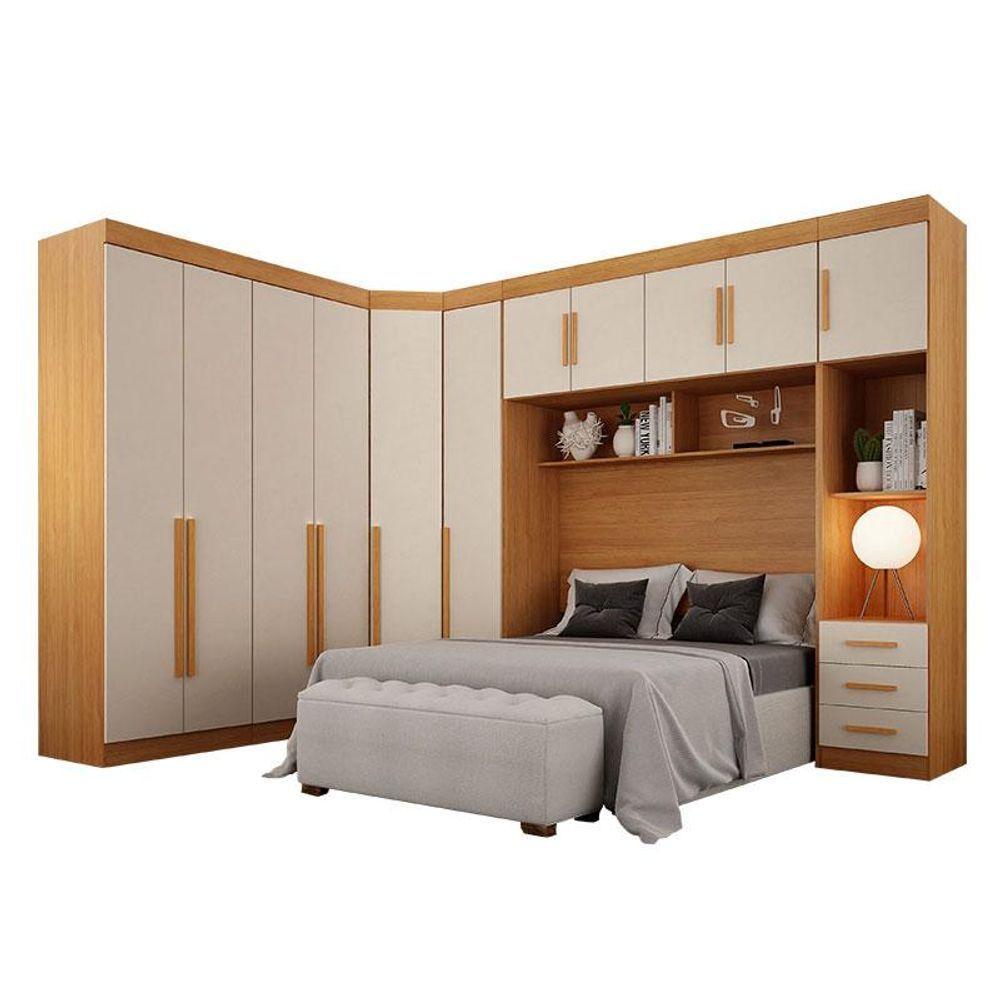 Quarto De Casal Modulado 11 Portas Orion Ambiente Cinamomo Off White - Leifer Móveis - 10
