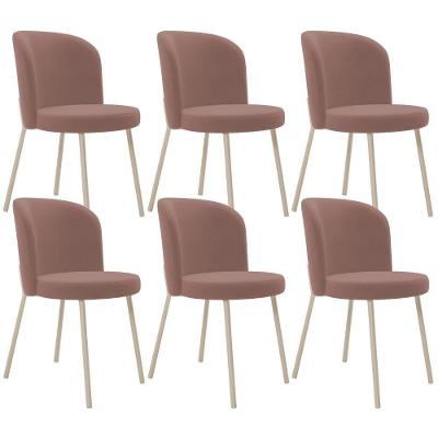 Kit 06 Cadeiras Gavi Arena L02 Estrutura em Aço Estofada em Suede Rosê para Sala de Jantar