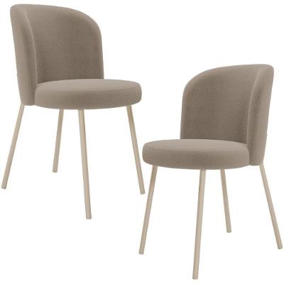 Kit 02 Cadeiras Para Sala De Jantar Cozinha Estofada Gavi Arena L02 Bouclê Bege - Lyam Decor