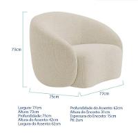 Kit Recamier Curvo Amsterdã 130cm E 2 Poltrona Amore Luxo Bouclé Cor Bege - 5