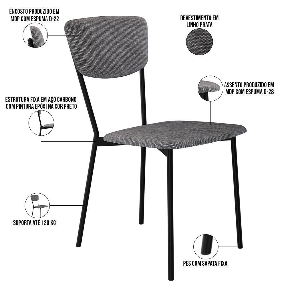 Kit 05 Cadeira Para Sala De Jantar Village Preto C01 Linho Prata - Lyam Decor - 4