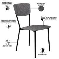 Kit 05 Cadeira Para Sala De Jantar Village Preto C01 Linho Prata - Lyam Decor