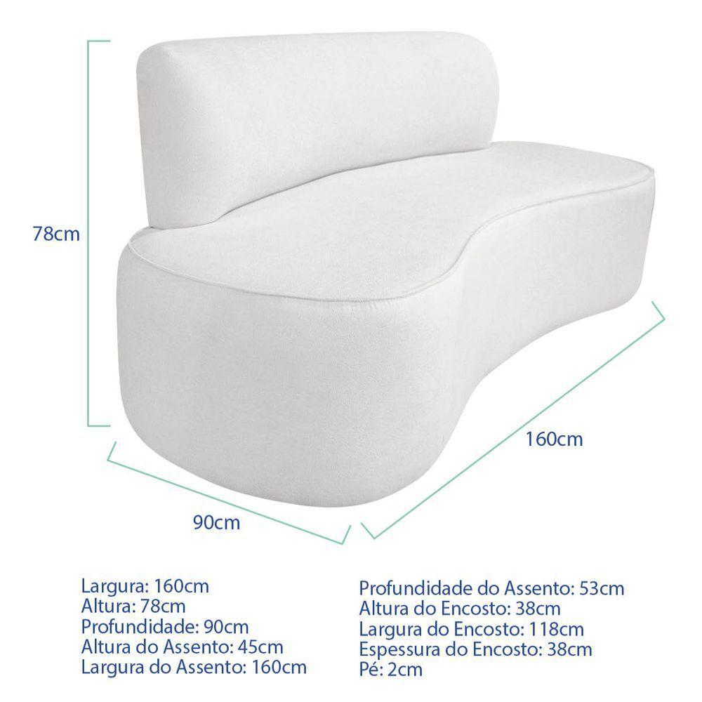 Kit Recamier Curvo Amsterdã 160cm E Poltrona Amore Luxo Bouclé Cor Branco - 2