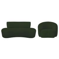 Kit Recamier Curvo Amsterdã 160cm E Poltrona Amore Luxo Linho Cor Verde - 3