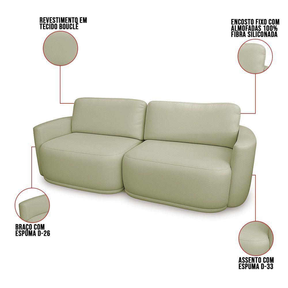 Sofá 2 Lugares Orgânico 194cm Modulado Para Sala Brumma Bouclê K01 - D'rossi Cor Verde - 3