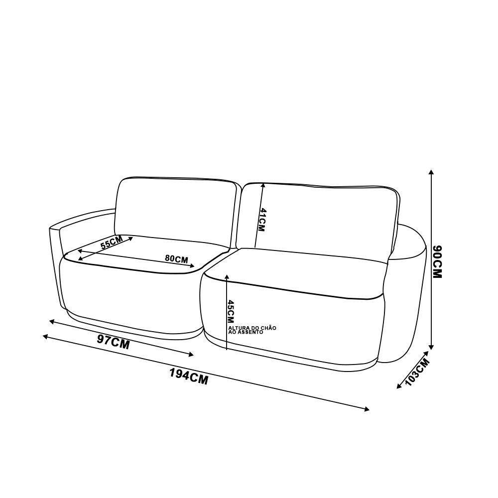 Sofá 2 Lugares Orgânico 194cm Modulado Para Sala Brumma Bouclê K01 - D'rossi Cor Verde - 4