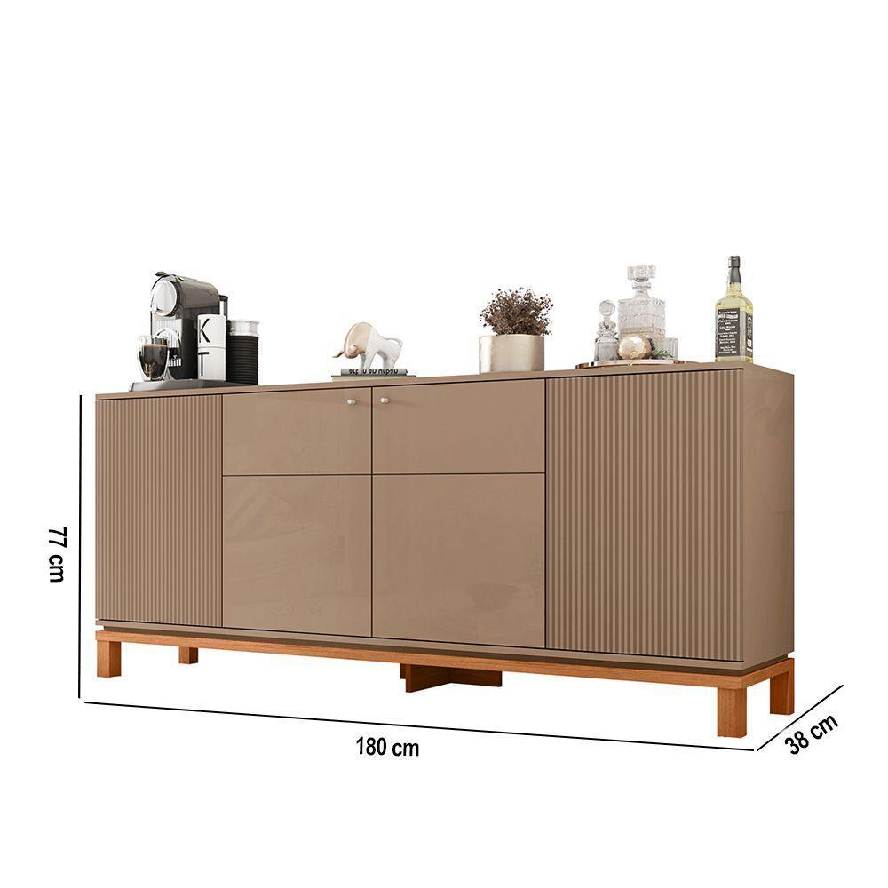 Aparador Buffet Sala De Estar 4 Portas 180cm Visari C01 - D'rossi Marrom-freijó - 3