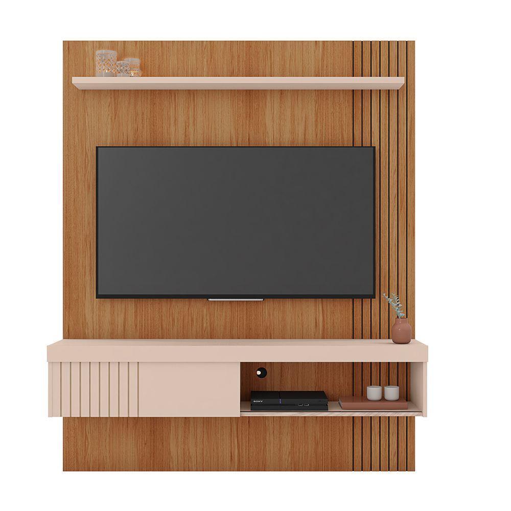 Painel Tv 55 Pol 150cm Bancada Suspensa Ripado Luana C01 - D'rossi Freijó-off White - 2