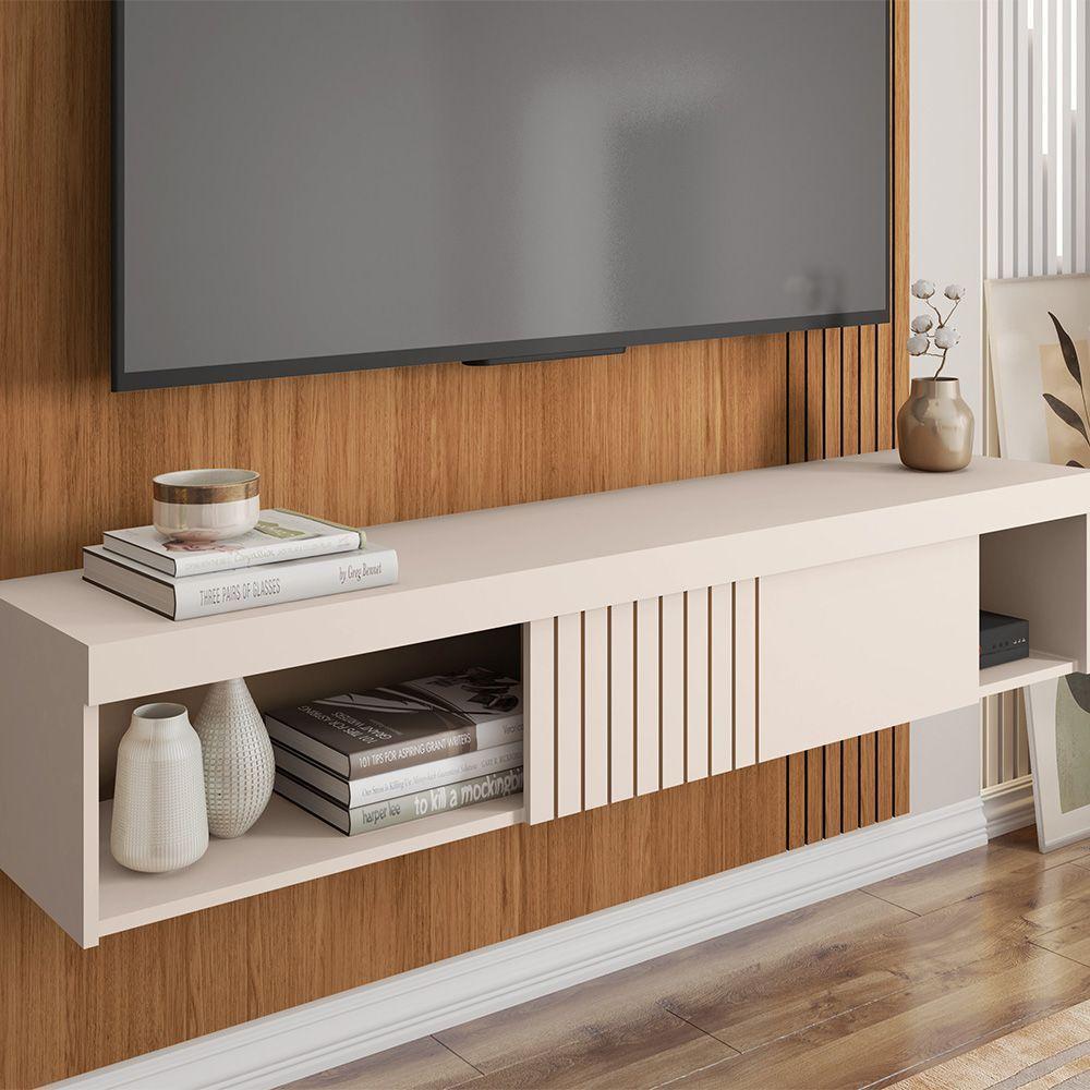 Painel Tv 55 Pol 150cm Bancada Suspensa Ripado Luana C01 - D'rossi Freijó-off White - 4