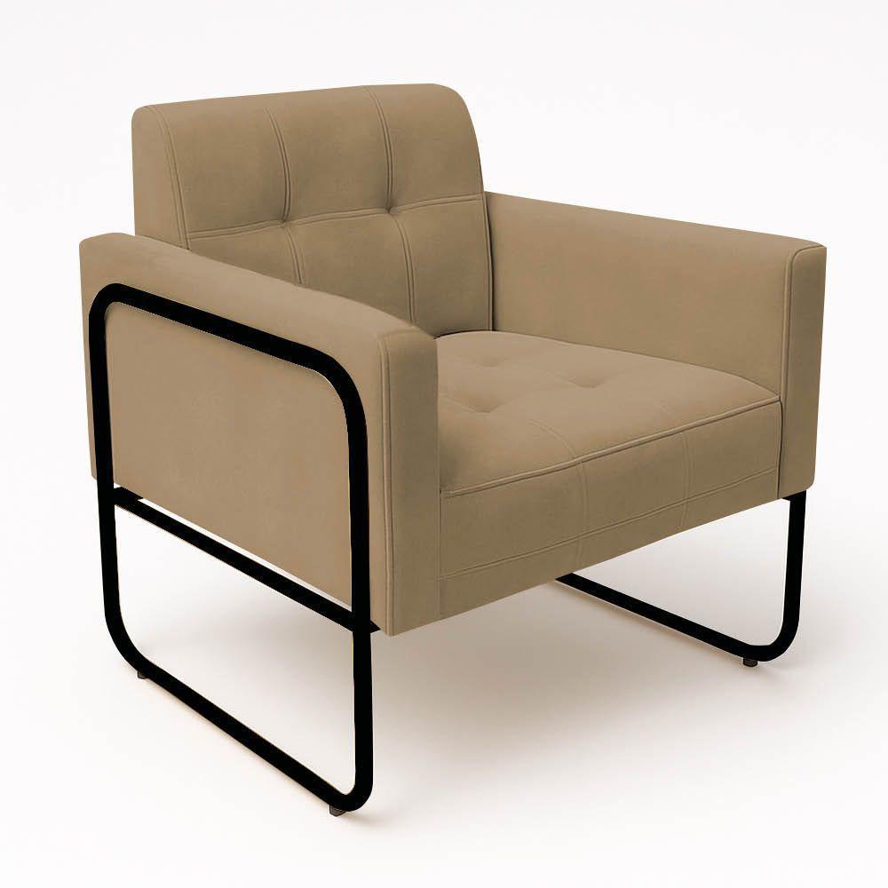 Poltrona Sala Industrial Alta Tubo Preto Kit 2 Elisa Suede Marrom Rato D03 - D'rossi - 5