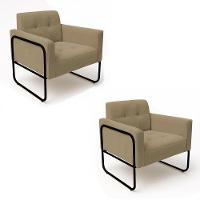 Poltrona Sala Industrial Alta Tubo Preto Kit 2 Elisa Suede Marrom Rato D03 - D'rossi - 2