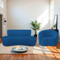 Kit Recamier Curvo Amsterdã 160cm E Poltrona Amore Luxo Linho Cor Azul Royal - 1