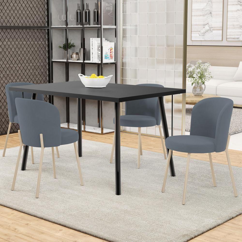 Kit 03 Cadeiras Para Sala De Jantar Cozinha Estofada Gavi Arena L02 Suede Cinza - Lyam Decor - 2